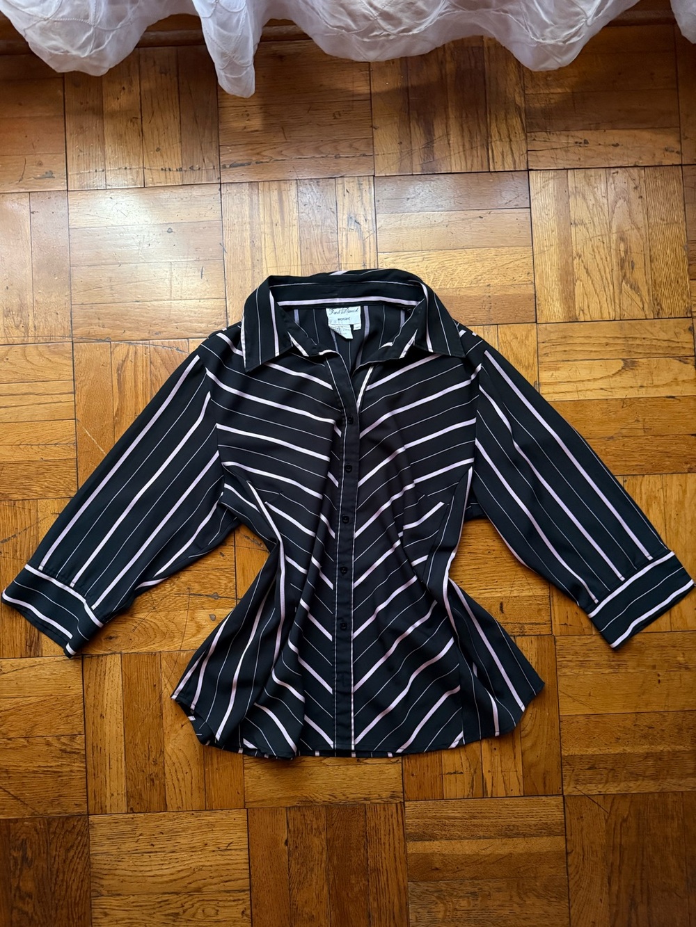 Vintage Fred David Black & Pink Striped Button-Up Blouse